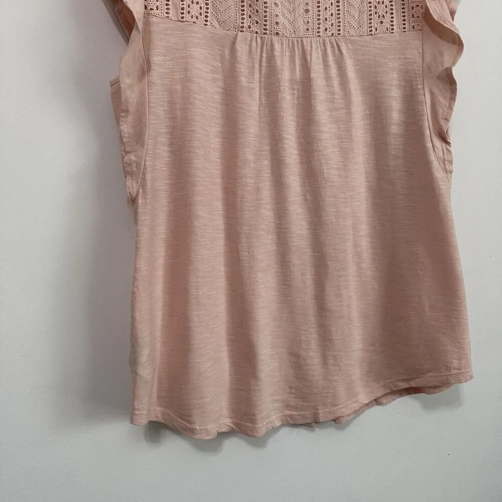 Style & Co Top XS Cap Flutter Sleeve Crushed‎ Petal Pink Popover Casual Lace NEW - Picture 10 of 11